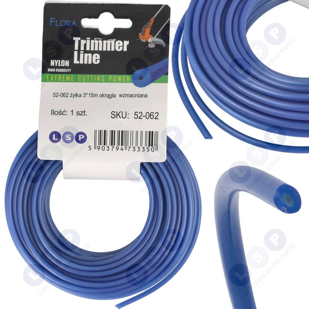 Rezacia linka pre benzínový krovinorez, VYSTUŽENÁ, VYSTUŽENÁ, okrúhla, 3 mm x 15 M